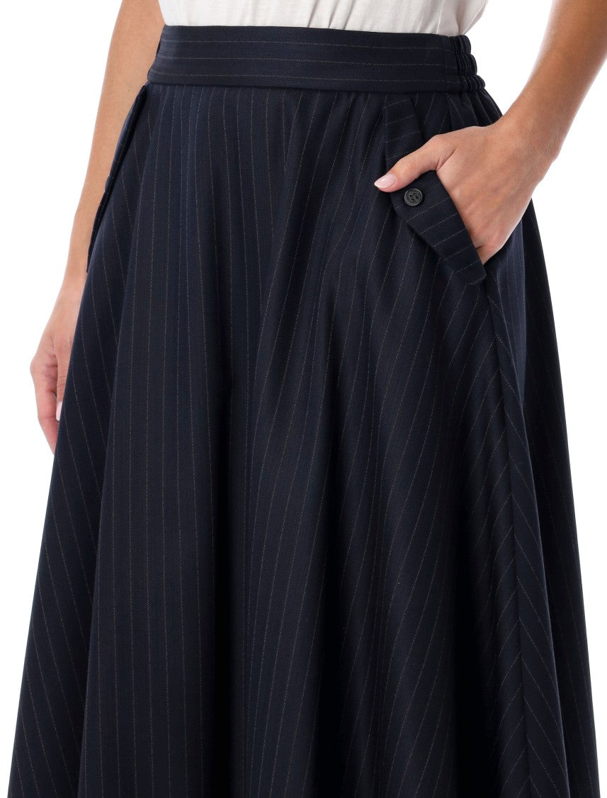 Golden Goose Golden Goose Navy Blue Wool Pint-Striped Midi Skirt