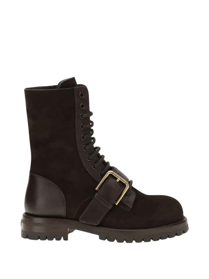 Dolce & Gabbana Buckle Suede Combat Boots