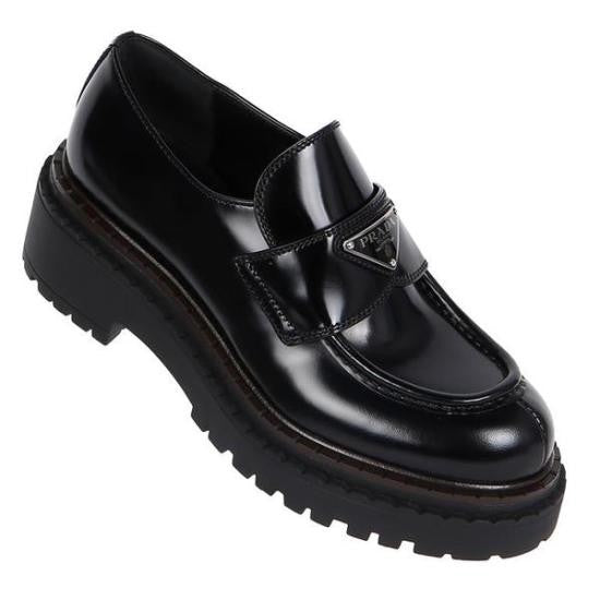 Prada Polished Calf Leather Loafers With Chunky Rubber Sole