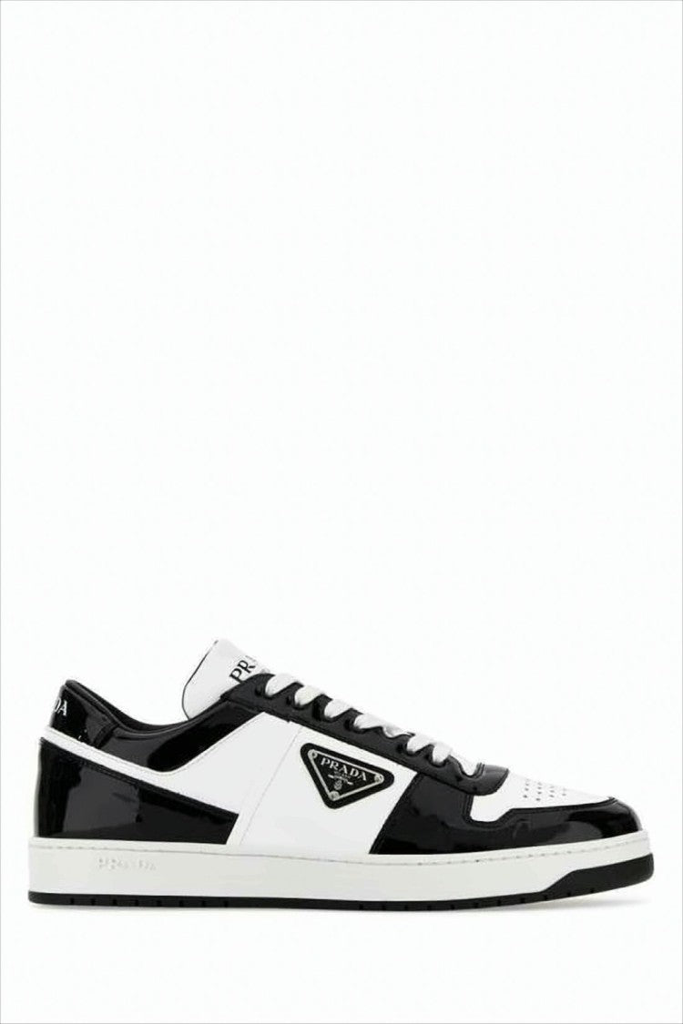 Prada Glossy Low-Top Sneakers With Triangular Logo Plaque