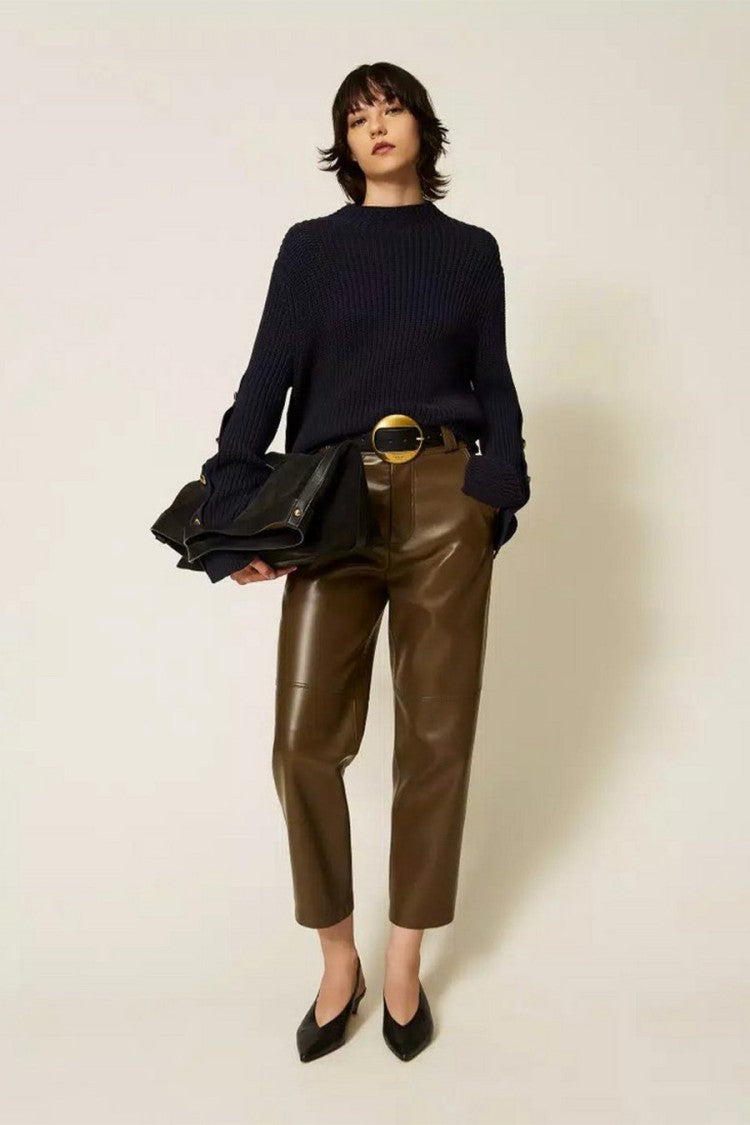 Twin-Set Viscose-Polyester Blend Snap-Cuff Sweater