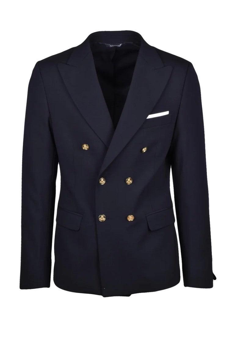 Grey Daniele Alessandrini Wool Stretch Double-Breasted Jacket - Black
