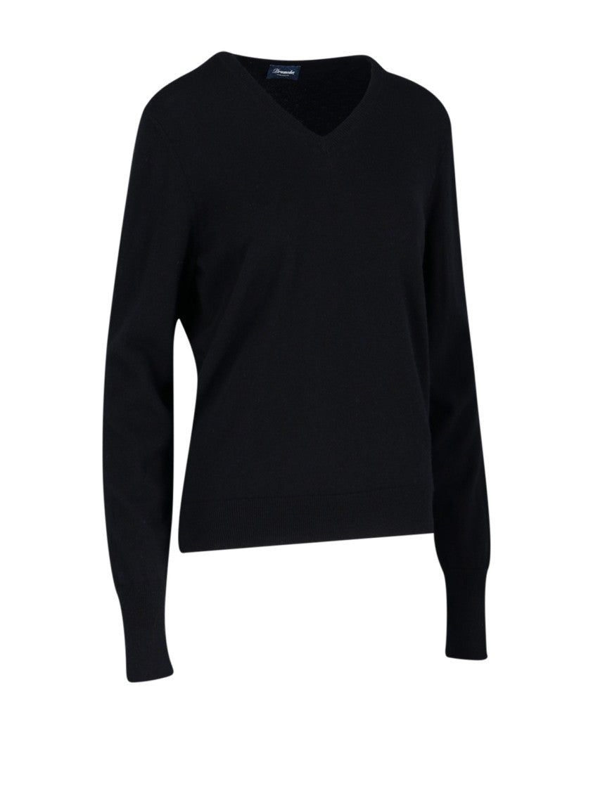 Drumohr V-Neck Sweater In Cashmere Black Maxi