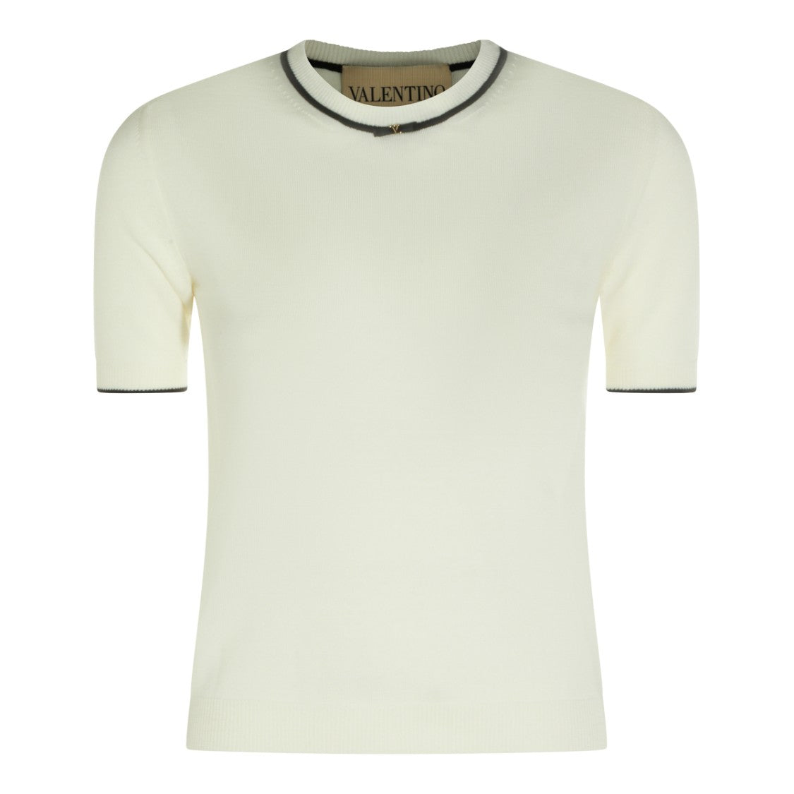 Valentino Ivory Wool Knit Sweater With Contrasting Black Trims