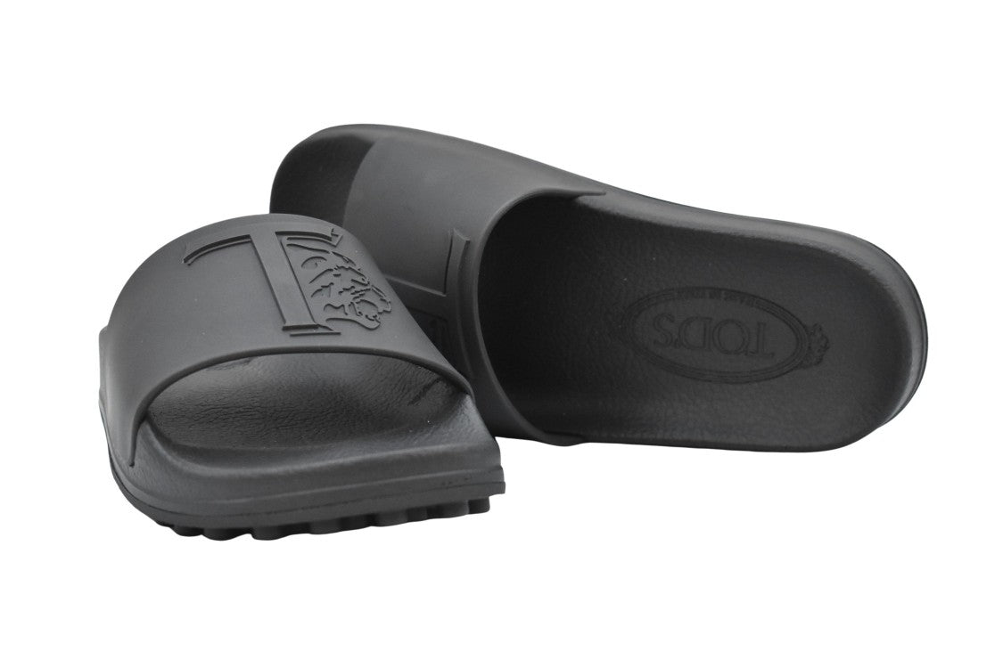 Tod's Matte Black Slip-On Slides With Textured Sole