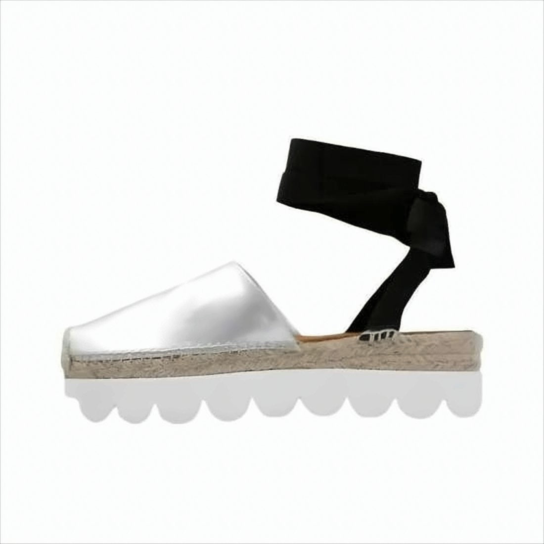 Marni Shiny Metallic Platform Sandals With Ankle Tie And Jute Midsole