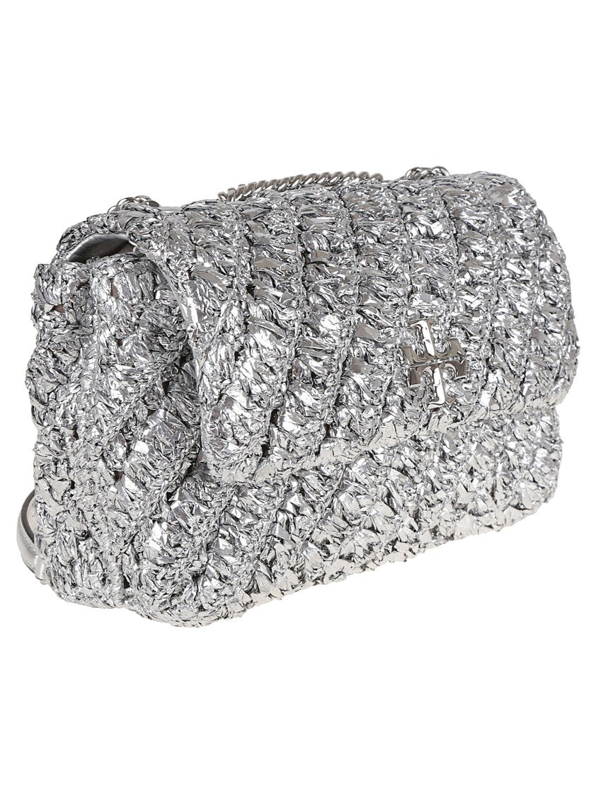 Tory Burch Metallic Shoulder Bag With Textured Woven Design