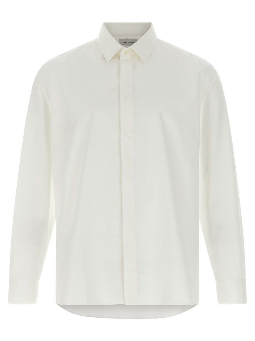 Saint Laurent Cotton Poplin Slim Fit Shirt With Concealed Button Closure