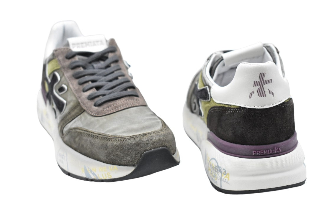 Premiata Sole Low-Top Sneakers In Grey And Green