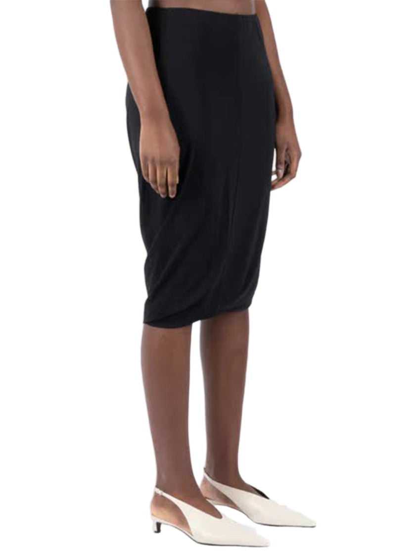 Jil Sander Black Knee-Length Gathered Cotton Skirt