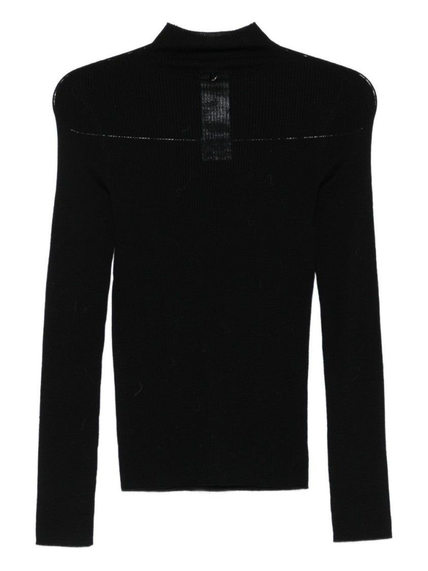 Liu Jo Fitted Black Sweater With Textured Dot Details