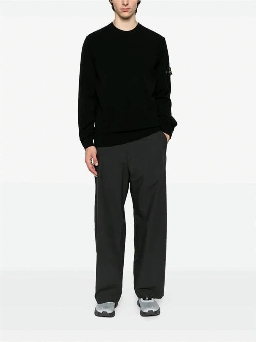 Stone Island Crew Neck Black Wool Blend Sweater