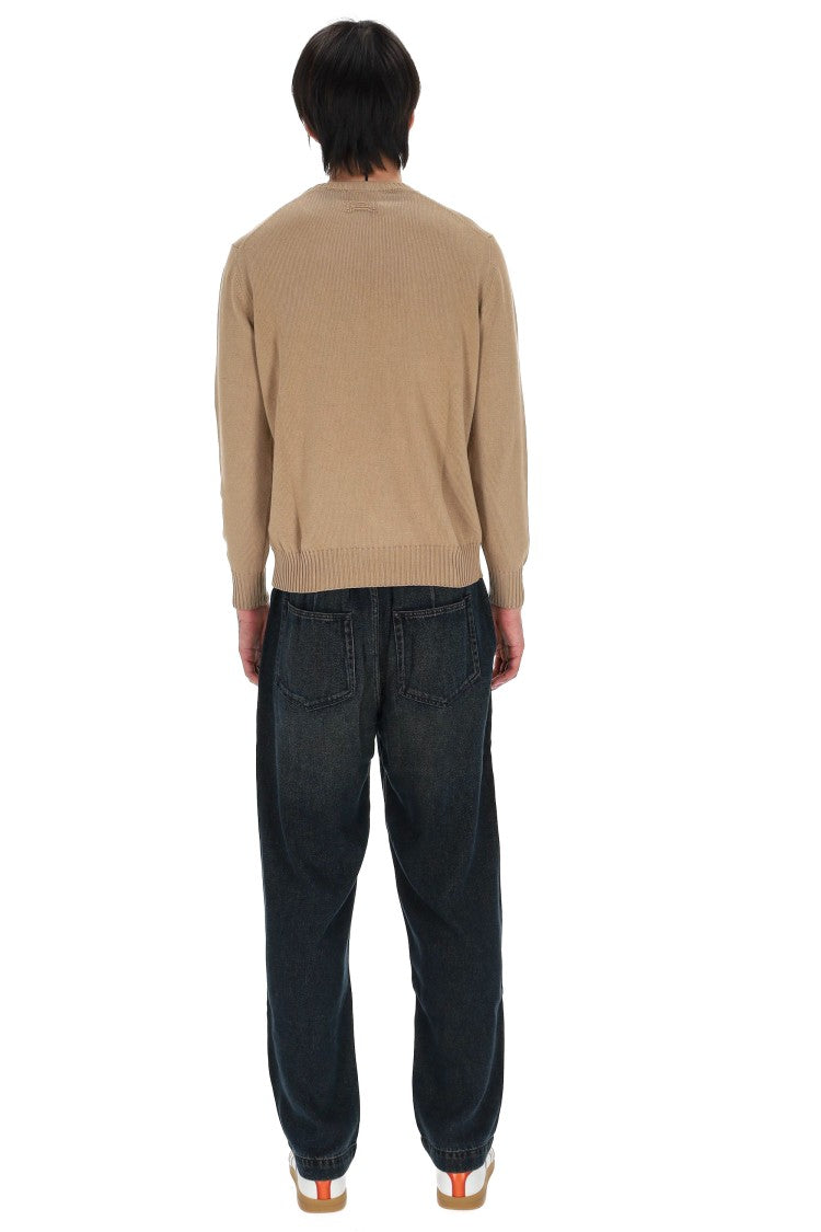 Drumohr Camel Gauge 8 Cotton Crewneck Sweater