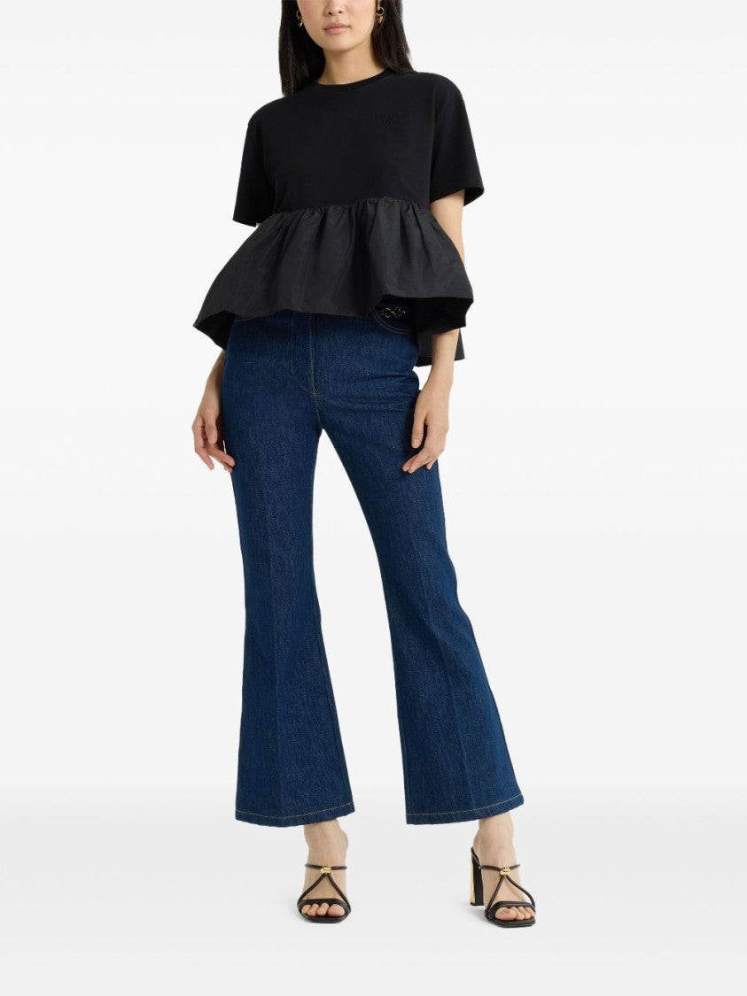 Patou Gathered Peplum Hem Black T-Shirt