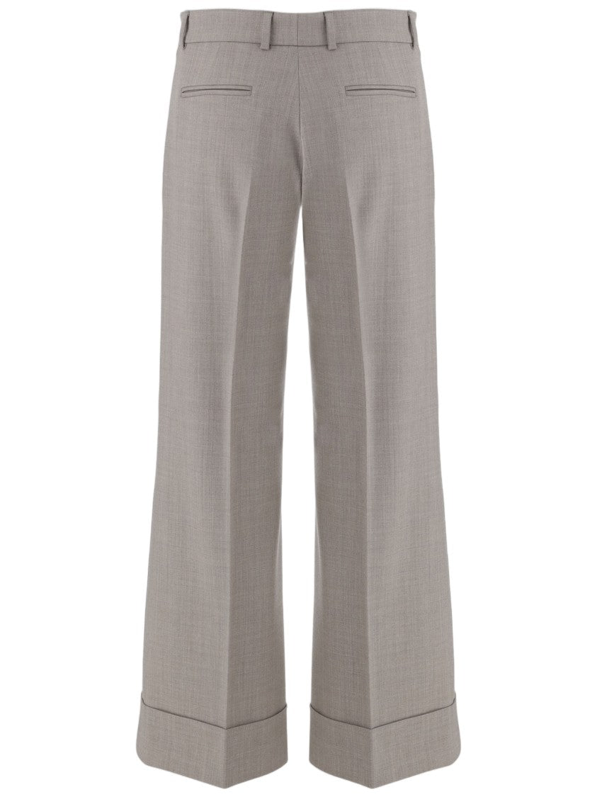 Ql2 Beige Tailored Crease Wide-Leg Wool Formal Pants
