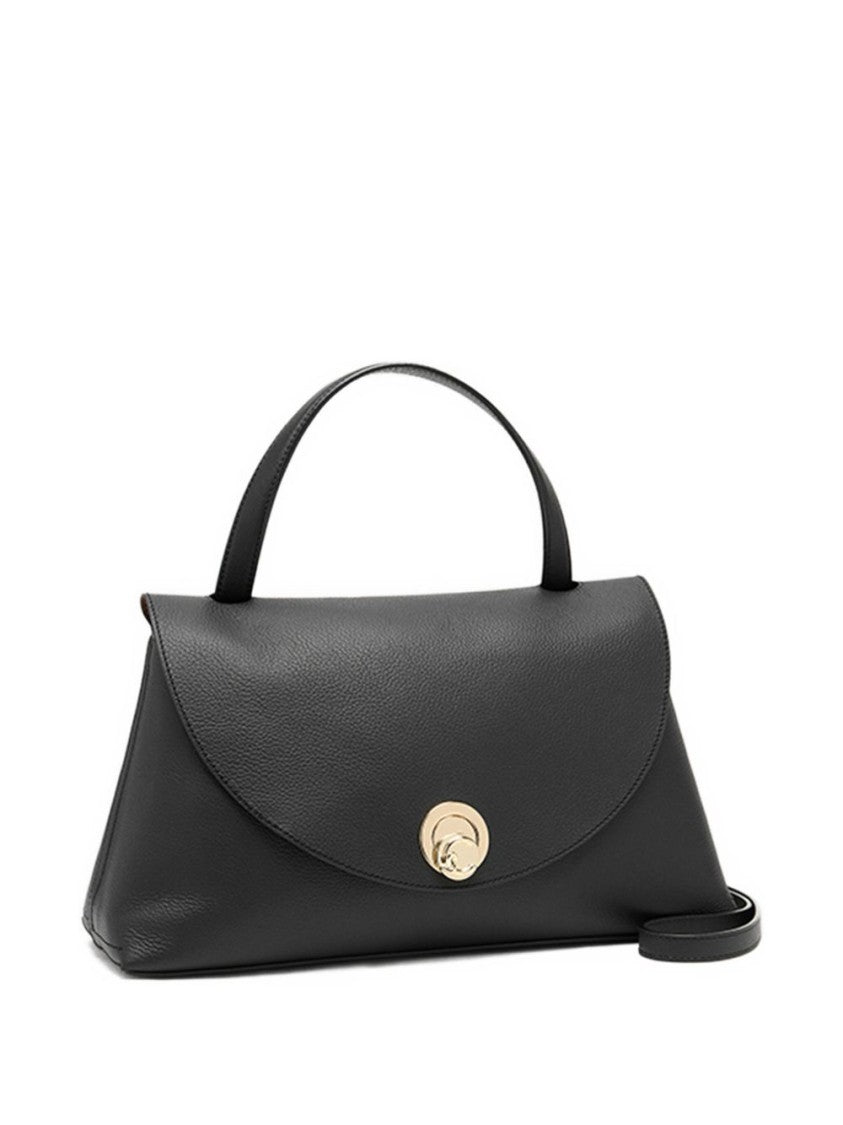 Coccinelle Black Foldover Top Handbag With Clasp Fastening And Zip Pocket