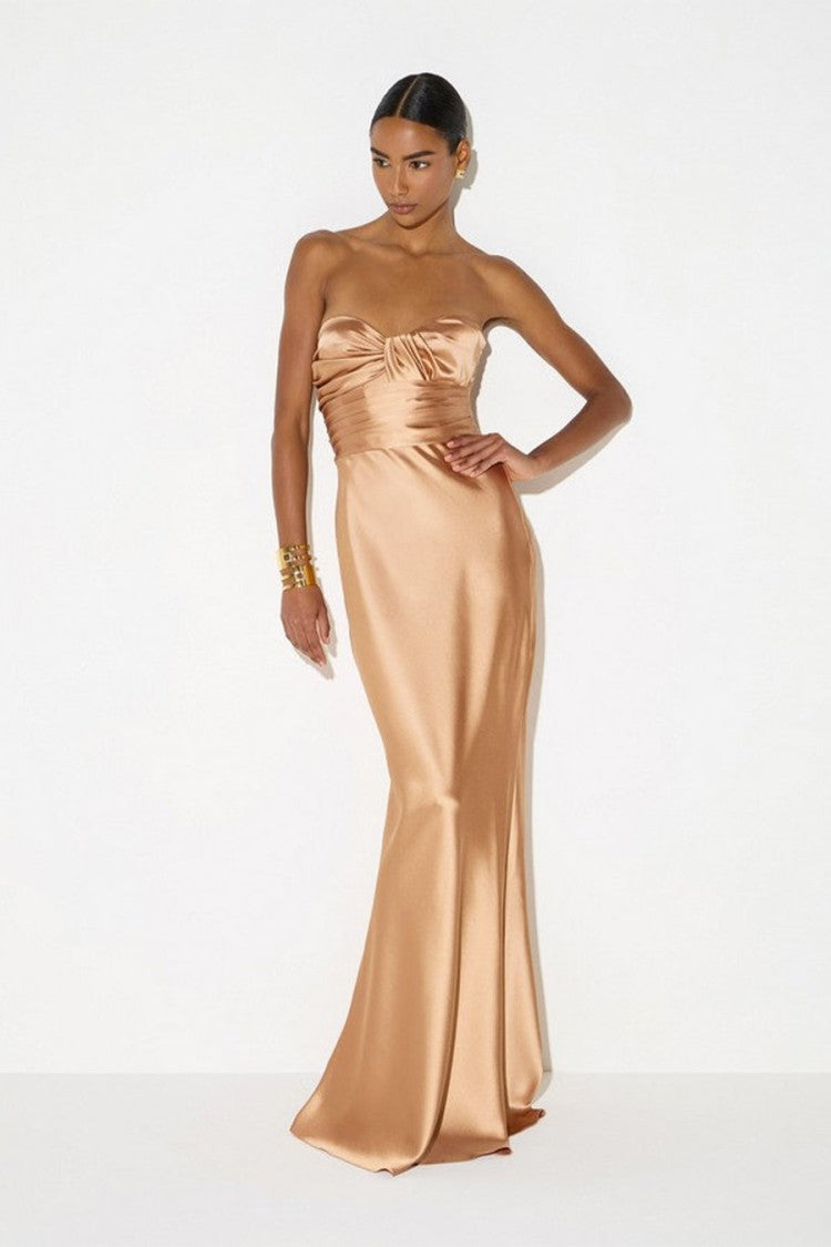 Elisabetta Franchi Camel Polyester-Elastane Blend Twisted-Bodice Dress