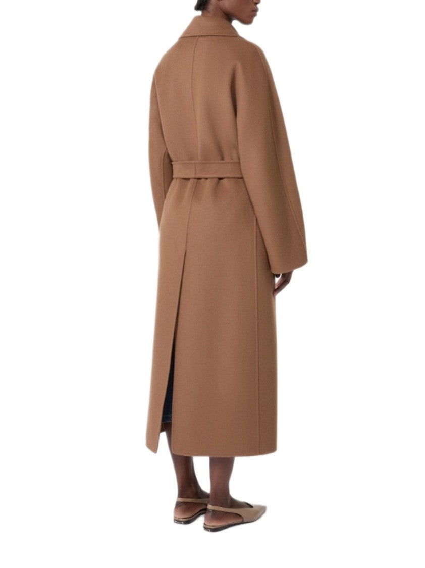 Max Mara Camel Wrap Coat With Classic Lapel And Minimalist Design
