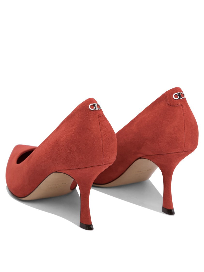 Ferragamo Red Suede And Leather Pointed Toe Pumps