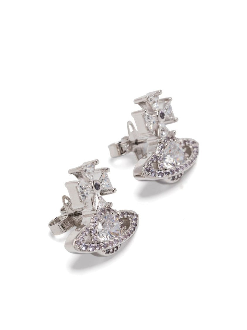 Vivienne Westwood Platinum Lavender Orb Cross Stone Earrings