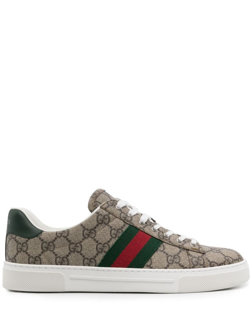 Gucci Beige Gg Supreme Ace Web Sneakers