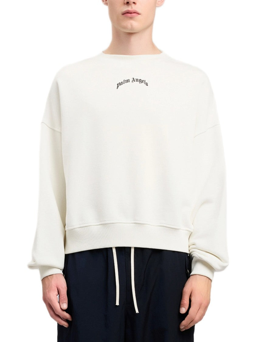 Palm Angels Curved Logo Oversized White Sweatshirt