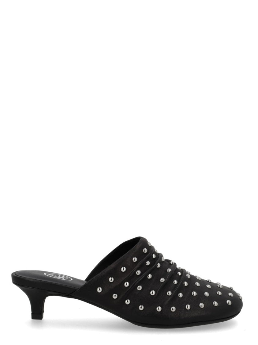 Ash Black Eloise Leather Studded Open Back Mules