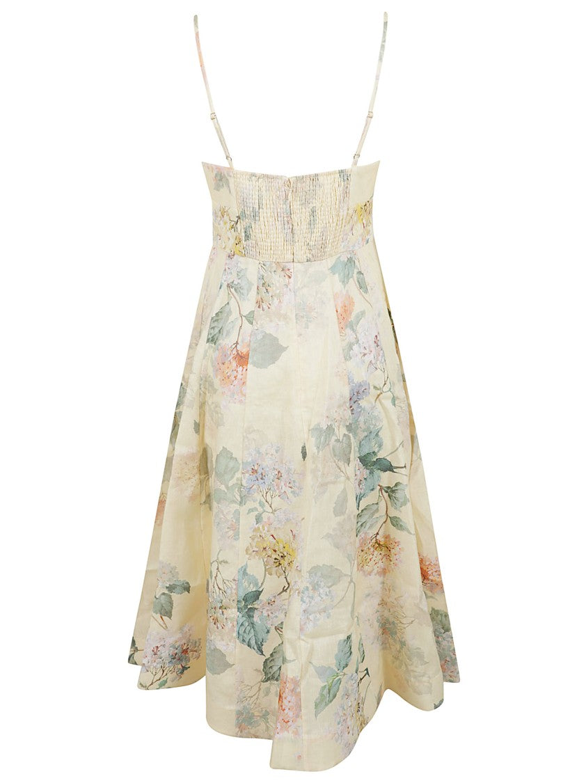 Zimmermann Lemon-Yellow Linen Midi Dress With Floral Design