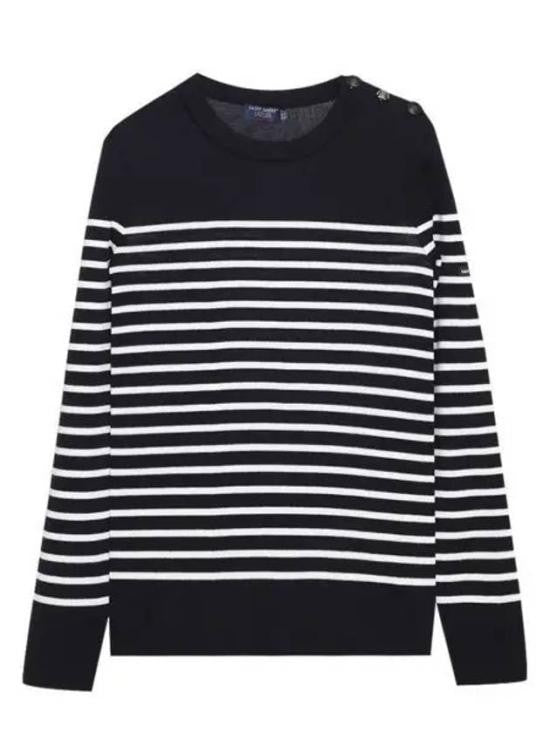 Saint James Horizontal Stripe Wool Sweater With Button Detail