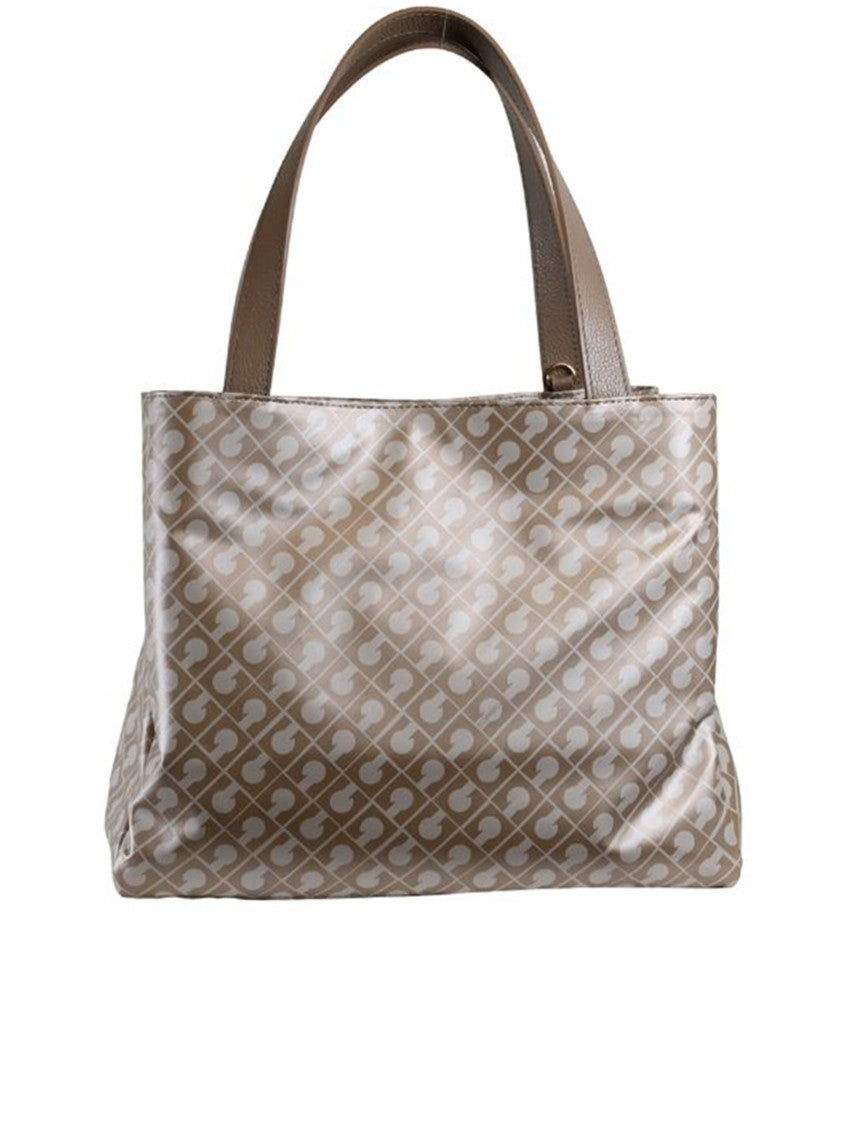 Gherardini Brown Glossy Geometric Pattern Rectangular Handbag