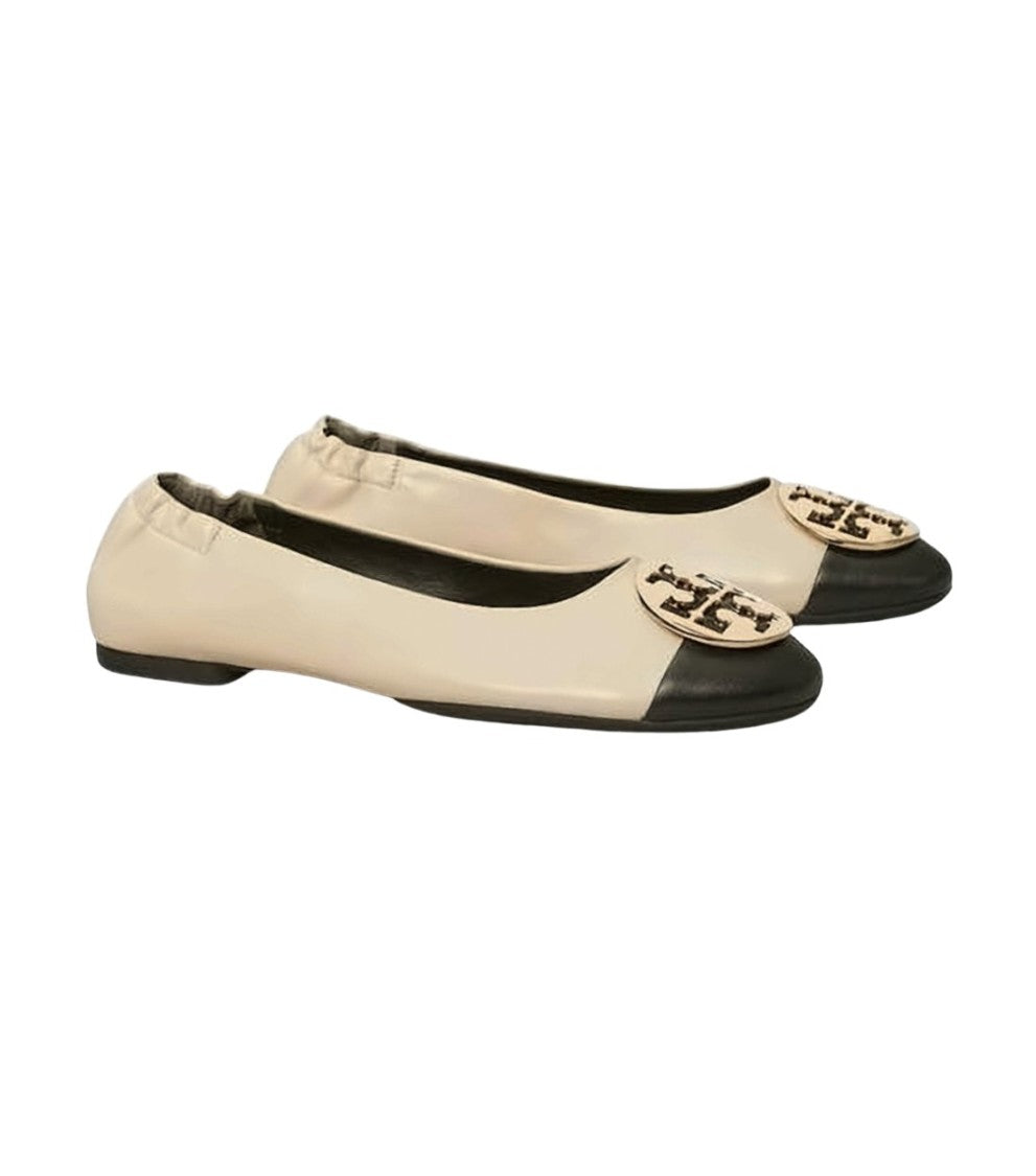 Tory Burch Lambskin Flat Shoes With Contrasting Toe Cap