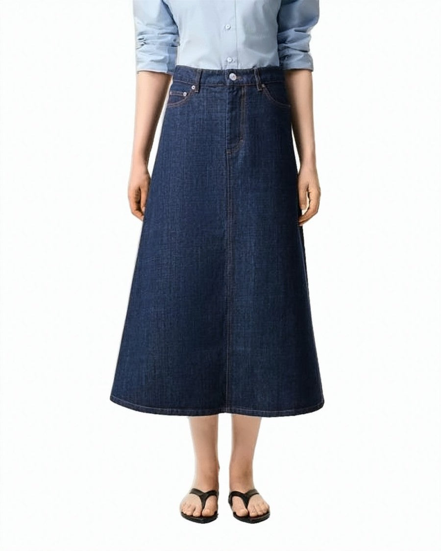 Ami Paris A-Line Denim Long Skirt With High Waist