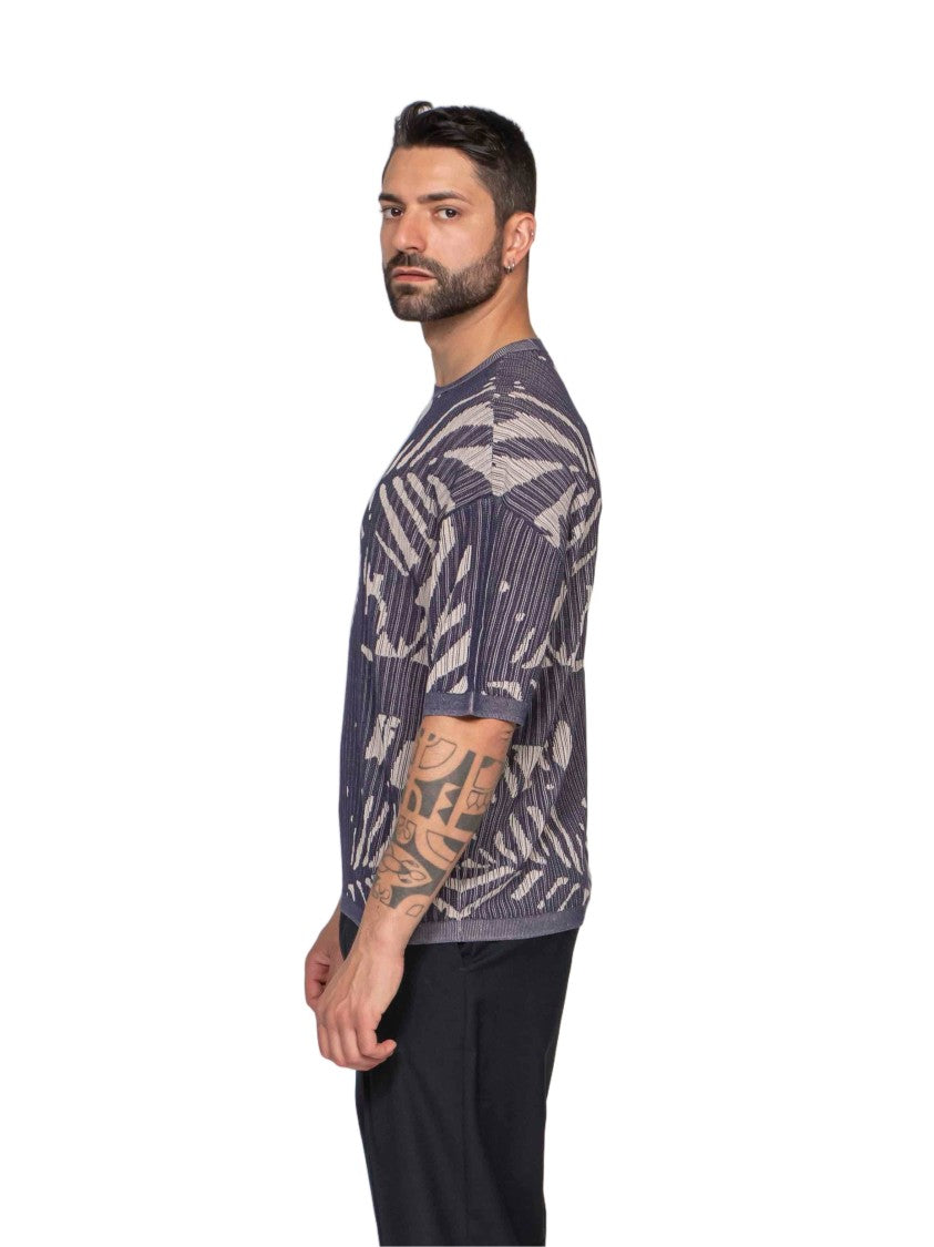 Emporio Armani Abstract Leaf Pattern Short-Sleeve Ribbed Top