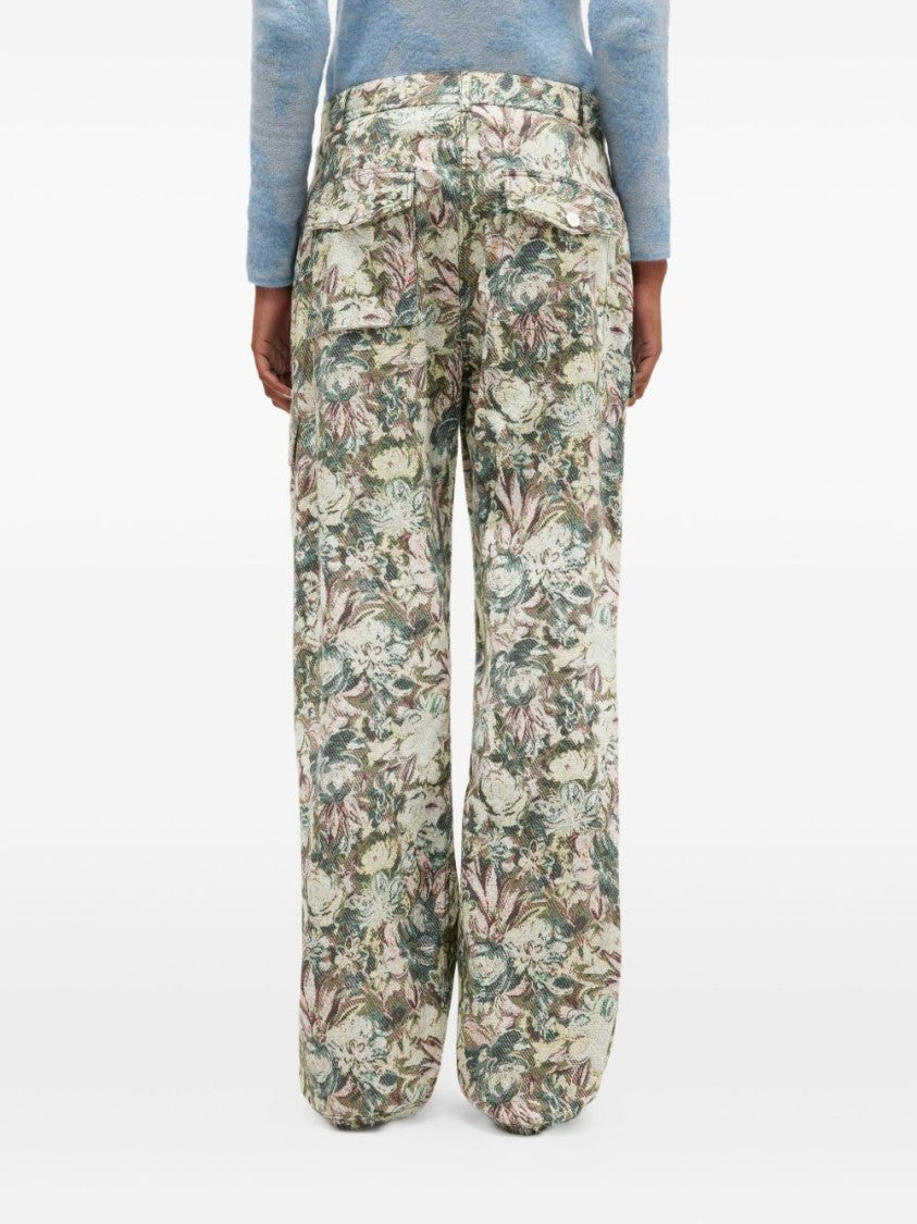 Ganni Floral Camouflage Trousers With Adjustable Cuffs