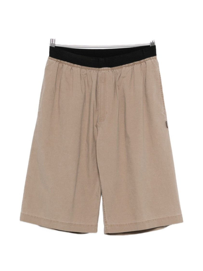 Mm6 By Maison Margiela Relaxed Fit Beige Shorts With Contrasting Waistband