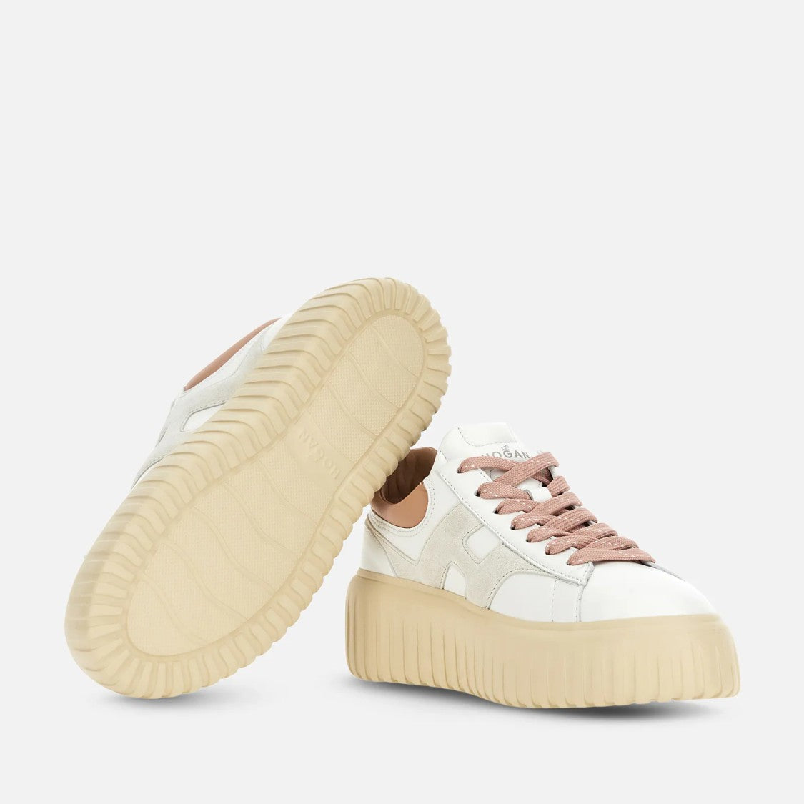 Hogan White Sneakers With Rose Gold Accents