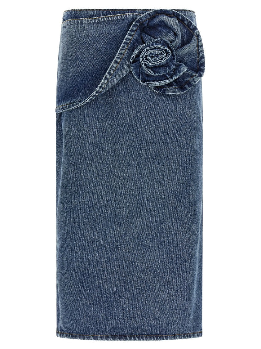 Magda Butrym Contrast-Stitched Cotton Denim Midi Skirt