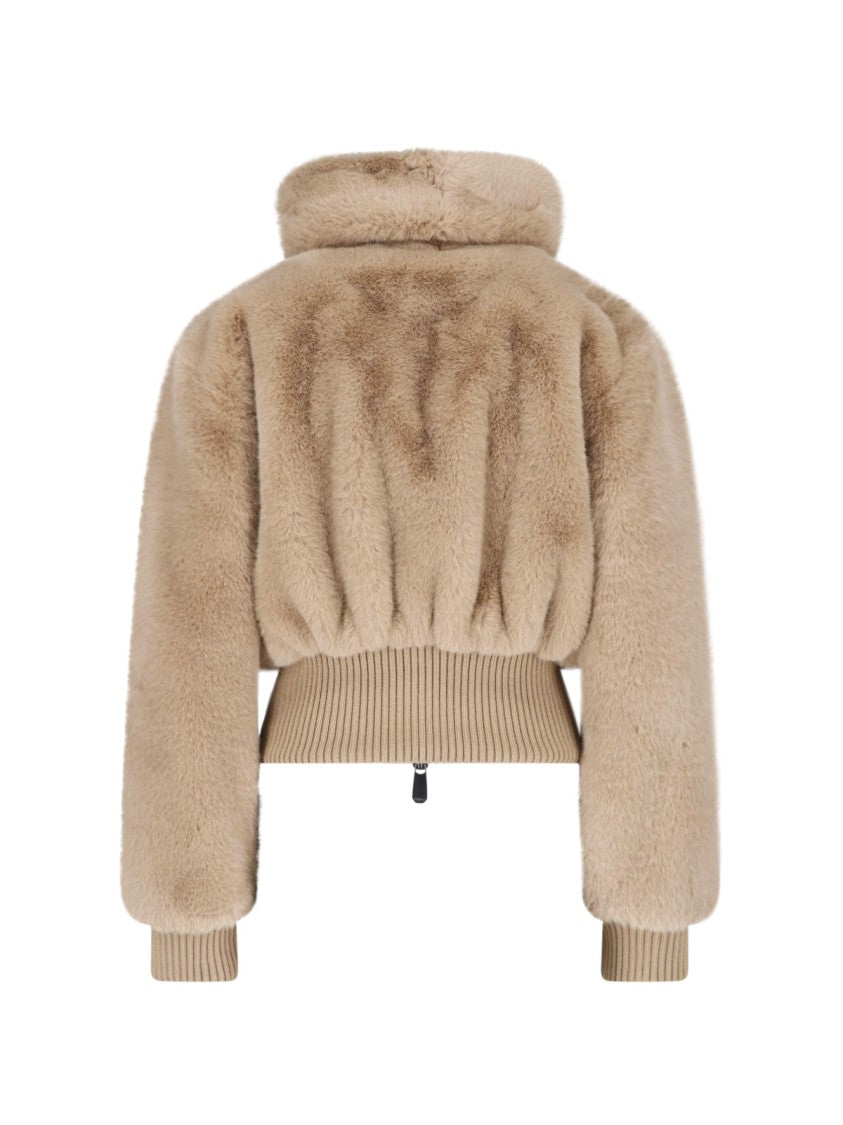 Pinko Brown Faux Fur Bagels Bomber Jacket