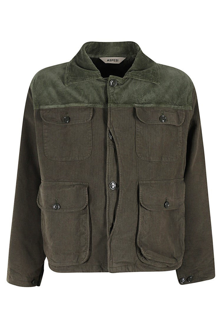 Aspesi Overfit Cotton Jacket With Pointed Corduroy Collar
