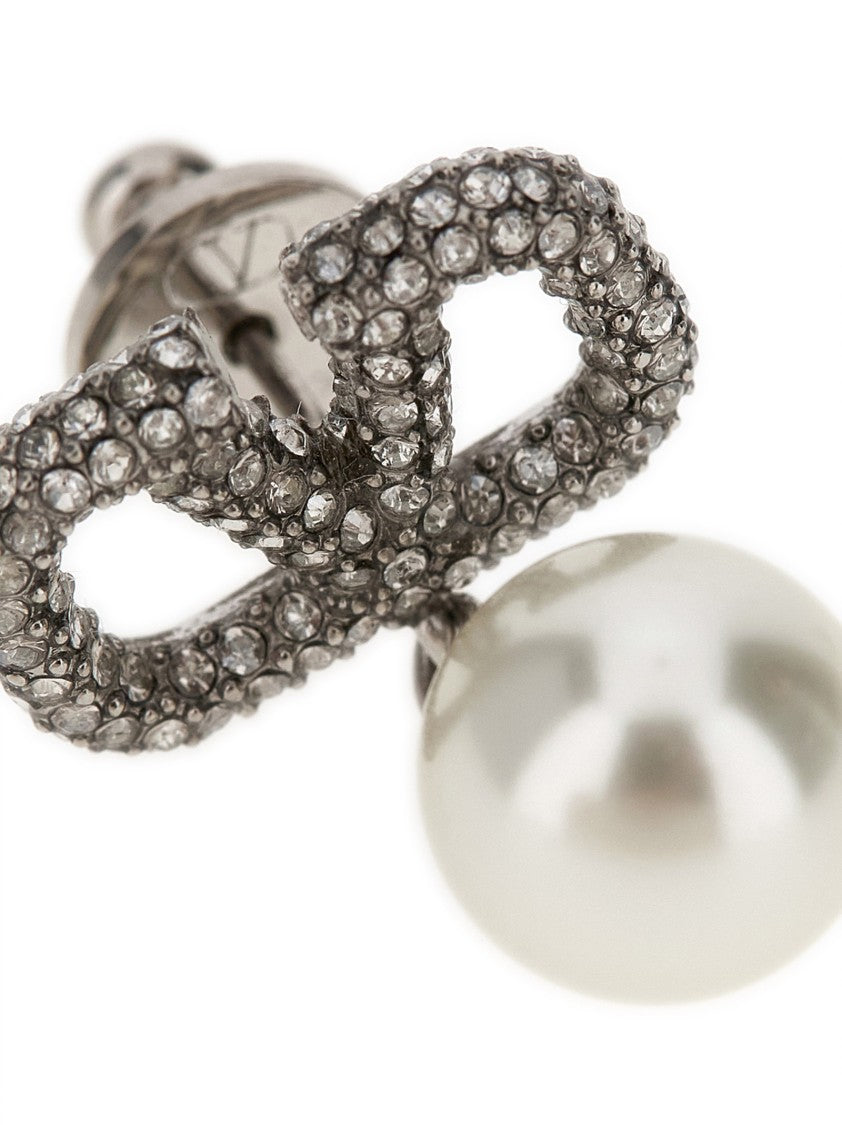 Valentino Garavani Vlogo Signature Earrings With Crystal Embellishment And Pearl Pendant