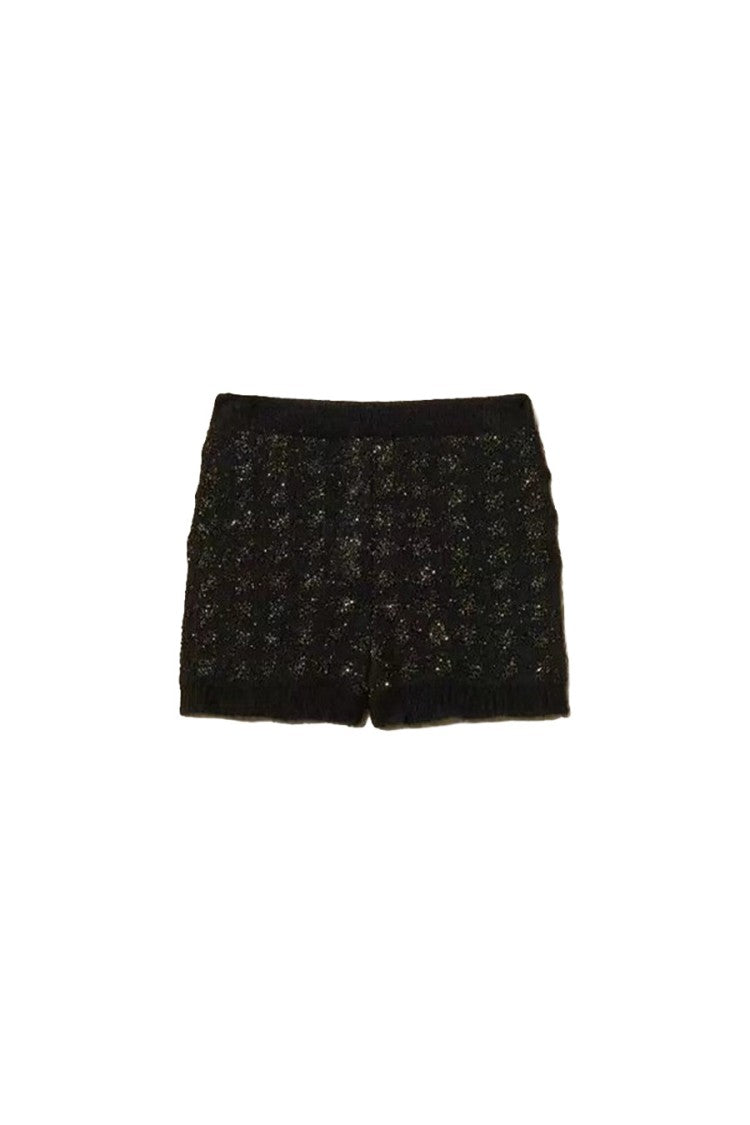 Twin-Set Black Polyester-Alpaca Blend Sparkle-Textured Shorts