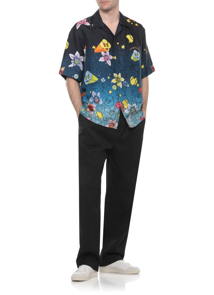 Casablanca Blue Collage Graffiti Silk Shirt