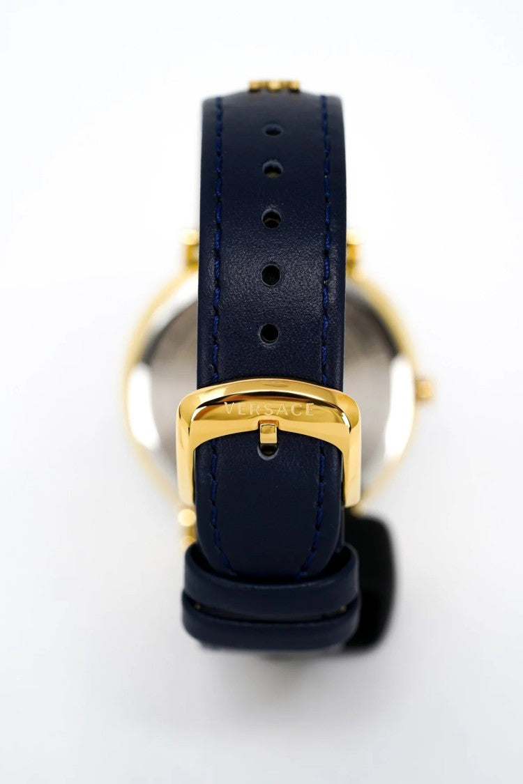 Versace Greca Logo 38Mm Women's Analog Watch With Blue Leather Strap
