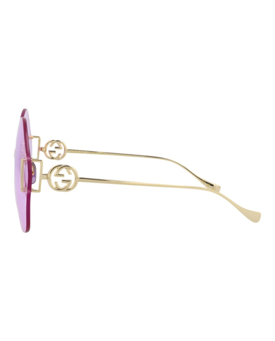 Gucci Round-Frame Metal Sunglasses With Lavender Lenses