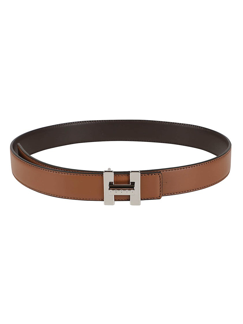 Hogan Brown Polished Calf Leather Cut-Out Belt