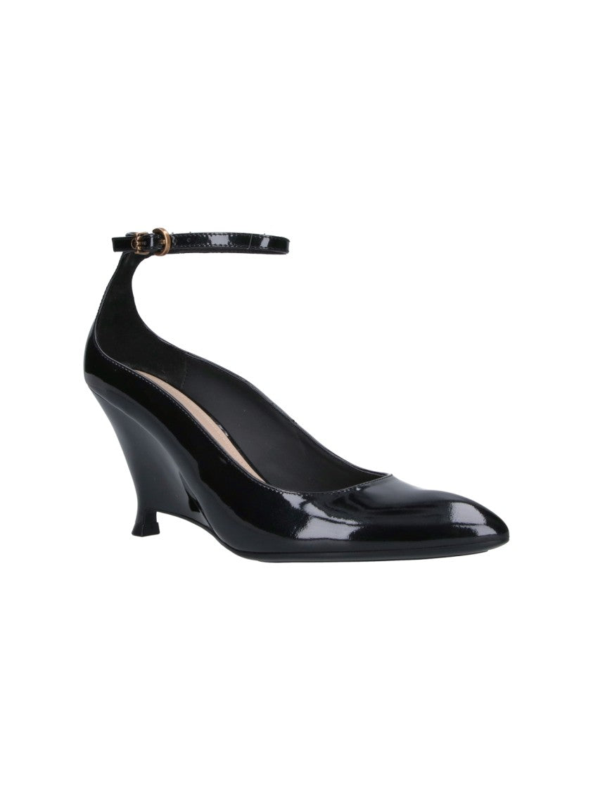 Pinko Black Pointed-Toe Patent Leather Wedge Pumps
