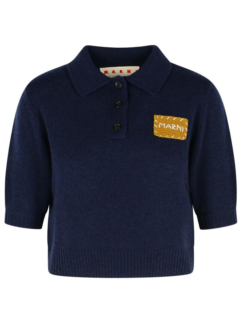 Marni Polo Sweater In Dark Blue Cashmere
