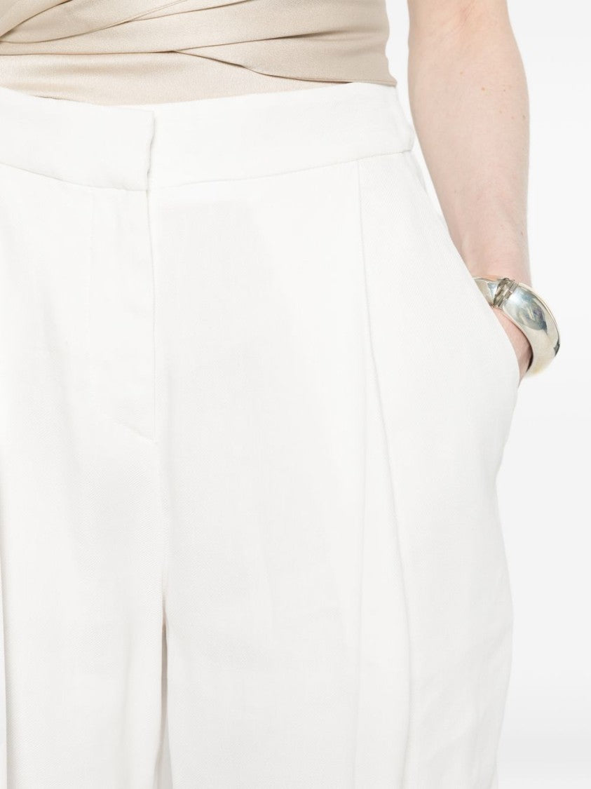 Elisabetta Franchi Ivory Trousers With Front Pleats And Concealed Fastening