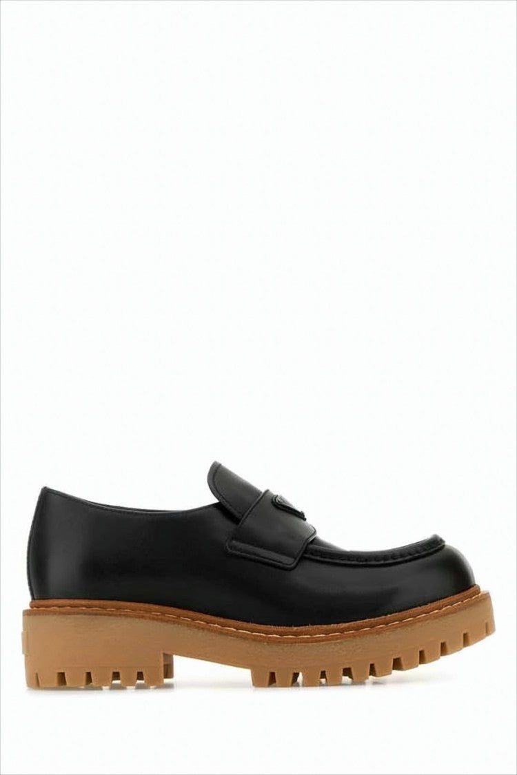 Prada Chunky Sole Black Loafers With Elegant Strap Detail