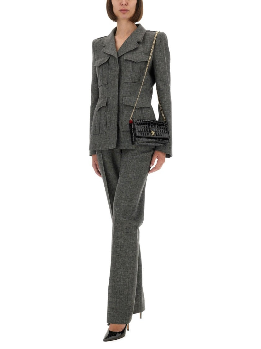 Alexander Mcqueen Fitted Grey Wool Jacket With Structured Silhouette